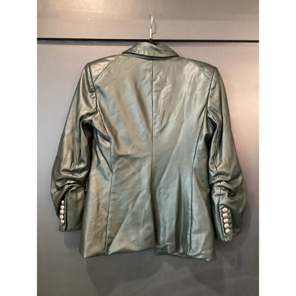 Veronica Beard Hollis Emerald Faux Vegan Leather Dickey Jacket Blazer Size 4 - Picture 3 of 12